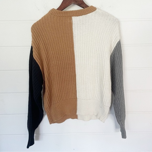 A New Day Crop Tan Cream Grey Black Color Block Pullover Women’s Sweater Small - Picture 7 of 7